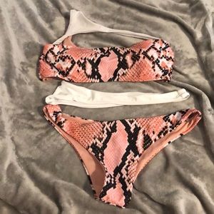 Pink Black and White Snake skin bikini set.